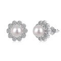 wholesale S925 sterling silver earrings for women, exquisite floral design with pearl and zirconia inlays, high-end fashion statement-0-5