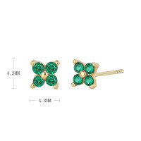 wholesale 925 Sterling Silver Zircon Flower Star Stud Earrings for women-925 silver plated with yellow gold-green 925 silver