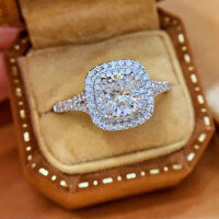 wholesale S925 Sterling Silver 12 Carat Small6*6mm White Diamond Ring-R1094 White Diamond No. 5