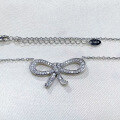 wholesale new sterling silver bow ribbon necklace for women, classic minimalist fashion style full diamond neck chain-0-1