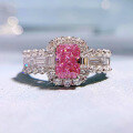 wholesale S925 Sterling Silver New Imported High-Carbon Diamond Rose Pink 5*7 Rectangular Ring for Women,Ins Style-0-1