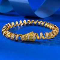 wholesale S925 Sterling Silver Full Diamond Light Luxury Coiled Telephone Wire Bracelet for Fashionable Elite Women with a High-End Feel, New Collection by Mu Jing Jewelry-B153 Gold Telephone Cord Bracelet 16cm [Suitable for 14-16cm]