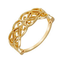 wholesale 925 Sterling Silver Gold Plated Openwork Lace Ring for Women, Versatile Stacking Leaf Vine Branch Ring in European Vintage Court Style-Versatile Hollow Vine Ring Size 10