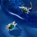 wholesale S925 Sterling Silver Emerald Flower Earrings, Luxe Elegant Vintage Advanced Banquet Floral Accessories-0-2