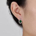 wholesale S925 Sterling Silver Emerald Flower Earrings, Luxe Elegant Vintage Advanced Banquet Floral Accessories-0-3