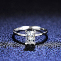 Sterling Silver Geometric Emerald-Cut Moissanite Engagement Ring-1 carat (moissanite)  Adjustable opening
