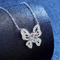 S925 Sterling Silver Cross-Border 1ct Moissanite Butterfly Pendant Necklace Wholesale-0-0