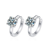 Sterling Silver Four-Prong Moissanite Stud Earrings-Four-prong earrings (white gold)  50 points + 50 points moissanite
