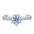 wholesale S925 Sterling Silver 50-Point 1-Carat Moissanite Micro-Paved High-End Women's Six-Prong Ring, Non-Tarnish, Niche Wholesale-0-4