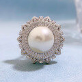wholesale S925 Silver New Style Pearl Inlaid Ring 14mm Elegant Textured Women's Silver Ring-0-1