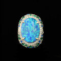 wholesale 925 Silver Gold-Plated Ring with High-Carbon Diamond and Imitation Opal in Blue-Green Dreamy Starry Sky Retro Versatile Women's Ring-0-0