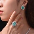 wholesale Metal material is placed at the beginning: Rhodium Plated, 7 Carats Oval-Shaped Paraiba Green 10*14 Earrings for Women, European and American Luxury High-End Jewelry-0-3