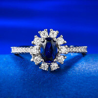 wholesale S925 Sterling Silver New 4*6 Oval Blue Gemstone Ring for Women, Luxurious Full Diamond Fashion Versatile Daily Wear-R773 Blue Diamond No. 6