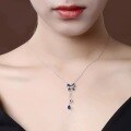 wholesale Metal material, Chao Xiaobai lightweight luxury blue sapphire butterfly necklace for women, fashionable and versatile high-end sensedesign tassel neck chain-0-1