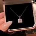 wholesale S925 Sterling Silver Micro-Set Colored Gemstone Sweet Square-Cut Pink Diamond Pendant Necklace, Lucky and Sweet with a Girly Feel, Perfect for Gift-Giving on Holidays-0-1