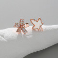 wholesale S925 Sterling Silver Small Minimalist Design Asymmetric Flower Zircon Maple Leaf Ear Studs for Women-0-1