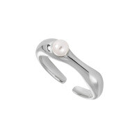 wholesale S925 Sterling Silver 868 Niche Individualistic French Ins Light Luxury High-end Geometric Polished Single Pearl Inlaid Ring for Women-Platinum [No. 15/Adjustable] Opening adjustable