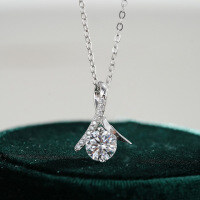 Sterling Silver Moissanite Chevron Necklace with Classic Carat Pendant-1-carat necklace (empty setting)  925 silver