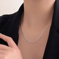 wholesale S925 Sterling Silver Italian Knitted Minimalist Chain Necklace for Women, Korean High-End Sense Versatile Delicate Collarbone Chain-Pure silver (40+5CM)