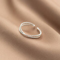 wholesale S925 Sterling Silver Simple Crossed Line Double Layer Geometric Beaded Open Ring J8402-0-0