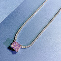 wholesale 925 Silver Pink Diamond White Diamond Yellow Diamond Rectangle 8*10 High Carbon Diamond Necklace European and American Ins Style Cross-Border Best Seller-0-6
