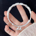 wholesale 999 Sterling Silver Blooming Flowers Bell Bracelet for Women, Fashionable Youthful Style, Light Luxury Floral Bangle, Pure Silver Cuff, Elegant-0-0