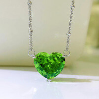wholesale Metal: 925 Padma Heart Shape Minimalist Necklace, Small Batch Design Women's Collarbone Necklace, Mu Jing Jewelry New Item-Emerald Green 925 Silver