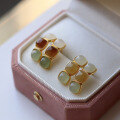 wholesale S925 Silver Alloy Wholesale Natural Hetian Jade Multi-Gem Stud Earrings, New Chinese Style Earrings, Live Streaming Hit-0-3