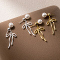 wholesale S925 Sterling Silver Fresh and Sweet Niche Design Exquisite Bow Pearl Stud Earrings M06203-0-3