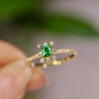 wholesale S925 Sterling Silver Red Elk Ring for Women, Japanese-style Light Luxury, Niche Design, Exquisitely Micro-set with Glass Emerald-BZ0755-Gold US size 7