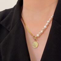 wholesale S925 Sterling Silver with Natural Baroque Pearl Accents and OT Clasp Chain Necklace for Women, Korean High-Fashion New Queen's Pendant Necklace-Natural baroque pearls + sterling silver (length 50CM)