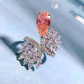 wholesale S925 Silver Jewelry New Arrival 7*13 Padparadscha High-Carbon Diamond Floral Ring for Women inIns Style-0-2