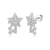 wholesale S925 silver plated with 18k gold, fashionable little chic style comet earrings fully set with moissanite five-pointed star, for women's daily wear-0.36ct S925 silver