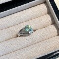 wholesale S925 Sterling Silver Hand-Knotted Single Diamond Ring for Women with Olive Green Multi-Faceted High Carbon Diamond and Paraiba Diamond-0-5