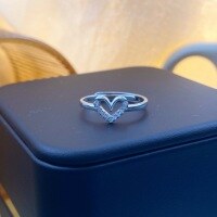 wholesale S925 Sterling Silver Openwork Heart-Shaped Diamond Inlaid Ring for Women, Small and Exquisite Design, Sweet and Elegant, Unique Heart-Shaped Silver Ring-Love Ring Adjustable opening