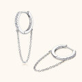 wholesale S925 Sterling Silver Cross-Border Foreign Trade Fashion Unique Moissanite Earrings with Tassel Chain Hoop, High-End Niche Earrings-0-1