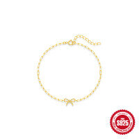 wholesale S925 Sterling Silver Minimalist Bow Paperclip Chain Bracelet, an INS-style-Gold 925 silver