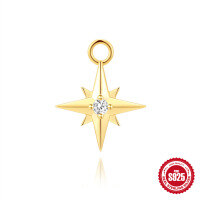 wholesale S925 Sterling Silver Eight-Pointed Star Drop Earrings with Crystal Accents and Chain Tassel-Single gold#1&gt;925 silver
