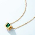 wholesale S925 Sterling Silver Korean Japanese New Simple Geometric Green Zircon Necklace, Trendy and Versatile, Ins Style, Available for Drop Shipping-0-3