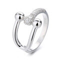 wholesale S925 Sterling Silver Korean-style Fresh and Creative Horsehoe-shaped Diamond-inlaid Splice Statement Adjustable Ring-0-4