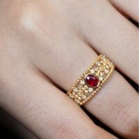 wholesale S925 Sterling Silver Red Elk All-Over Body French Retro Palace Style Versatile Ring Fashion Statement Ring Niche Women's Ring-BZ0455-Gold US size 6