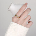 wholesale S925 Sterling Silver Two-Tone Chunky Twist Geometric Open Ring, Light Luxury Ins Minimalist Style Jewelry-0-3