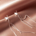 wholesale S925 Sterling Silver Small Fresh Sweet Long Tassel Earrings, Exquisite Butterfly Tassel Ear Thread in M06525-0-4