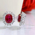 wholesale Sterling Silver New 7*9 Ruby Stud Earrings Simple and Elegant Jewelry Drop Shipping-0-2