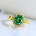 wholesale S925 Sterling Silver New Style Simulated 2-Carat Emerald Ring with High Carbon Diamonds, Unique Design and Elegant-0-2