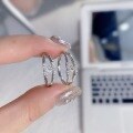 wholesale S925 Sterling Silver Double C Diamond-Encrusted Ring, Fashionable and Lightly Luxurious Niche Design, Versatile High-End Sense Women's Ring to Gift Best Friend-0-3