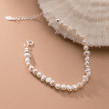 wholesale 925 Sterling Silver Baroque Freshwater Pearl and Silver Bead Elastic Bracelet in Vintage Sweet Style S5492-0-6
