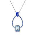 wholesale S925 Silver Vintage-Style Long Pendant Necklace with Natural Topaz Gemstone-0-5