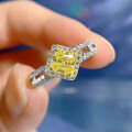 wholesale S925 Sterling Silver 50ct Yellow Diamond Ring with Luxurious Halo and Full Pavé Setting for Women-0-2