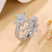 wholesale S925 sterling silver plated with 18K gold moissanite comet full diamond ring with meteor trail high-end design ring-Platinum>US size 7